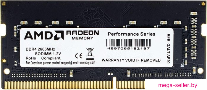 Оперативная память AMD Radeon R7 Performance 4GB DDR4 SODIMM PC4-21300 R744G2606S1S-U
